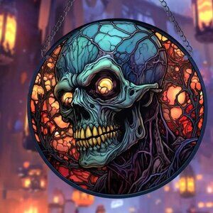 Skeleton Skull Suncatcher Halloween Evil Creepy Spooky Scary Horror In/Outdoor